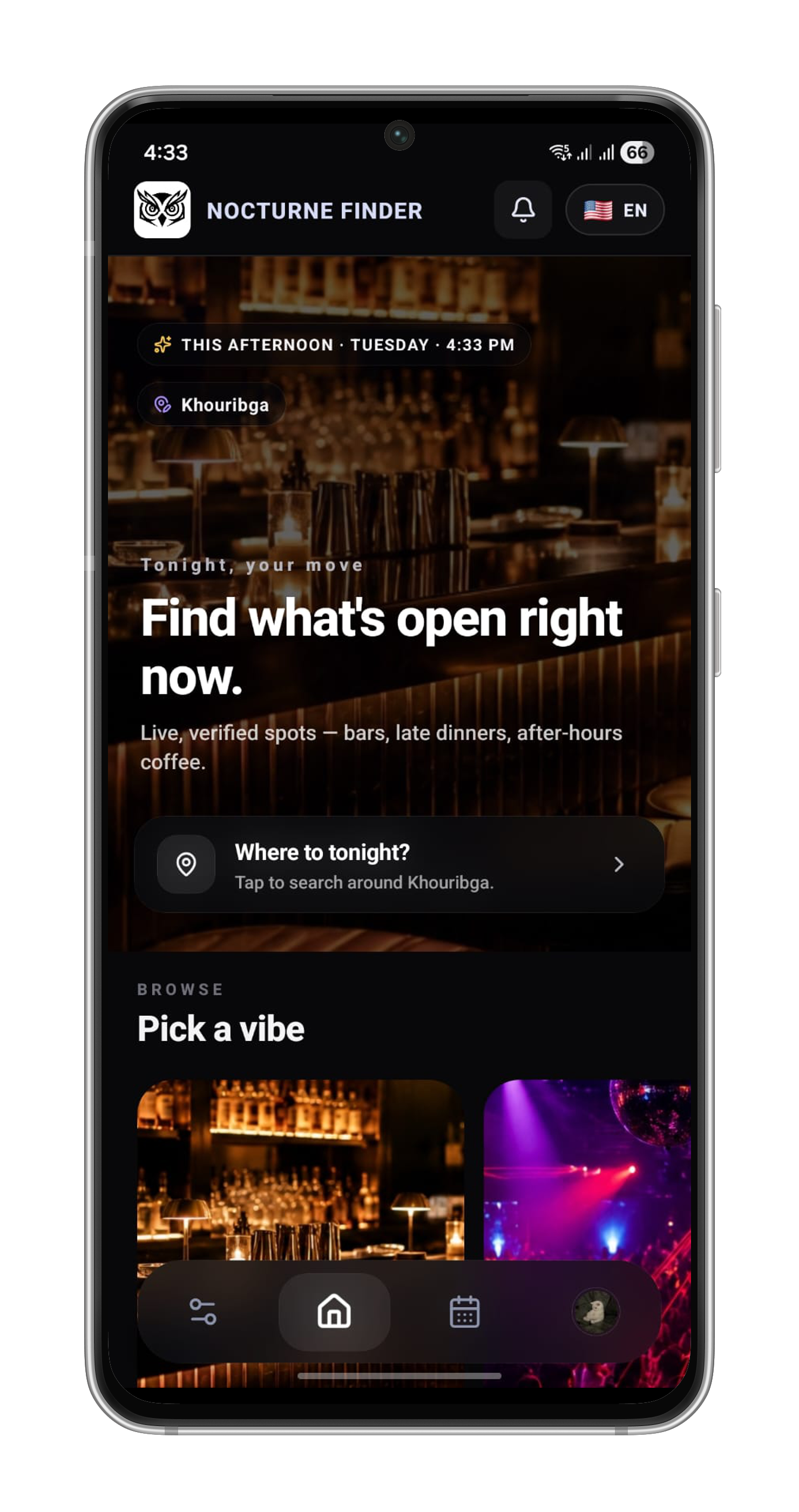 Nocturne Finder mobile app preview